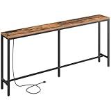 MAHANCRIS 70.9'' Console Table with Power Outlet, Narrow Sofa Table, Industrial Entryway Table with USB Ports, Behind Couch for Entryway, Hallway, Foyer, Living Room, Rustic Brown CTHR18E01Z1