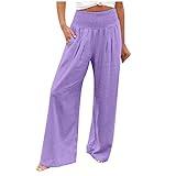Purple Juniors High Waisted Flare Wide Leg Straight Leg Plain Long Boot Cut Leg Loose Fit Pants for Women Faux Linen Lounge Summer Fall 2025 Clothing Trendy S
