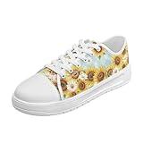 Twousenru Vintage Sunflower Canvas Tennis Shoes Lace Up Casual Tennis Sneakers White Thick Soft Sneakers for Teenage Girls College Students US 10.5