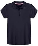 IZOD girls School Uniform Short Sleeve Interlock Polo Shirt, Navy, 12 14 US