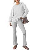 ANRABESS Women 2 Piece Sweatsuits Lounge Set Oversized Fleece Crewneck Sweatshirts Flare Pants 2024 Fall Outfits Clothes Grey Medium