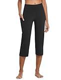 baleaf Yoga Pants for Women Capris High Waist Leggings with Pockets Wide Leg Exercise Workout Crop Straight Open Bottom Black L