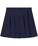 Nautica Girl's School Uniform Pleated Pull-on Scooter Skirt With Undershorts, Knit Waistband, Navy Ruffle, 7