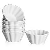 DOWAN Ramekins 8 oz Oven Safe, Creme Brulee Porcelain Ramekins for Baking, Flower-Shaped Custard Cups, Condiments Cups, Souffle Dish, Dipping Bowls, Set of 6, White