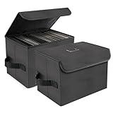 alavisxf xx 7-inch Vinyl Record Storage Box, Nylon Foldable and Stackable Set of 2 Vinyl LP Storage Organizer Case with Lid and Handle Can Hold 120 Single Record (7-inch)