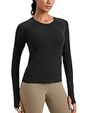 CRZ YOGA Womens Seamless Workout Long Sleeve Shirts Quick Dry Gym Athletic Tops Breathable Running Yoga Shirt Black Medium