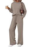 LILLUSORY Womens Lounge Two 2 Piece Sets Early Fall 2025 Fashion Outfits Clothes Clothing Matching Sweatsuit Sweat Suit Trendy Airport Travel Winter Loungewear Pajamas Cruise Old Money Nutmeg M