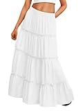 Trendy Queen Skirts for Women Vacation Outfits Summer Clothes Maxi Skirt 2025 White Dress Longe Flowy Boho Dresses with Pockets S