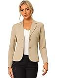 Allegra K Women's Work Office Blazer Stretch Lapel Collar Long Sleeve Jacket Suit Blazer Large Khaki