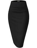 Hybrid & Company Women's Premium Nylon Ponte Stretch High Waist Pencil Suit Skirt Below Knee KSK45002 1073T Black M