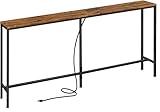 SUPERJARE 70 Inch Console Table with Outlet, Sofa Table with Charging Station, Narrow Entryway Table, Skinny Hallway Table, for Living Room, Rustic Brown