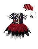 MOMMY'S NEW MAN Toddler Baby Girl Pirate Costume Halloween Sea Buccaneer Tutu Dress And Head Scarf With Pirate eye mask (4-5Y,Black)