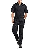 TopTie Men's Short-Sleeve Work Coverall Lightweight with Elastic Waist, Black Coverall