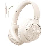 Botesty Sound Headphones Wired with Microphone, Over Ear Foldable 3.5mm Plug in Headphones Corded with 4.9ft Tangle-Free Nylon Cord for Tablet, Laptop, MP3/4, School, Airplane Travel (Beige)