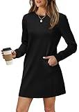 WIHOLL Womens Dresses Long Sleeve Casual Fall Mini Dress Crewneck Trendy Loose Fit Work Business Casual Outfits Black Dresses M