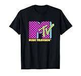 MTV Music Television Retro 80's Neon Pink Checkerboard Logo T-Shirt