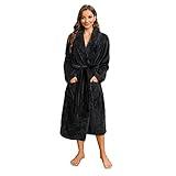 HEARTNICE Womens Fleece Robes, Soft Plush Long Bathrobe, Comfy Robes for Womens, Warm House Coat Pineapple Fleece(Black, L/XL)