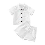 Baby Boys Clothes Set Toddler Infant Boys Button-down Shirt Tops + Cotton Gauze Shorts Summer Outfit 2PCS with Pockets (White, 2-3 Years)