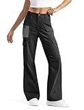 Moosehill Women's-Cargo-Hiking-Pants-High-Waisted Wide Leg Water Resistance Lightweight Stretch for Work Casual Outdoor (Black, 8)