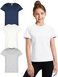 Girl's Athletic Shirts 3 Pack Crew Neck Short Sleeve Tees Summer Active Tops for Teen Girls Soccer & Sports Tshirts for Teens