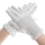 Trinkrittey White Satin Gloves - Women's Pearl Wedding & Tea Party Gloves for 1920s Fashion