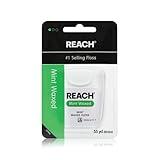 REACH Waxed Dental Floss, Mint, Plaque Remover for Teeth, Shred Resistant, Floss Slides Smoothly, Easy to Use, Waxed, Deep Cleaning Teeth, Oral Care, PFAS Free, for Adults & Kids, 1 Pack, 55 yd