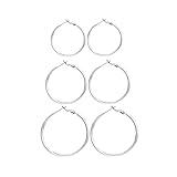 3 Pairs Sterling Silver Hoop Earrings - 14k White Gold Plated Hoop Earrings Big Hoop Earrings Set Silver Hoop Earrings for Women Valentine's Day Gift Jewelry(40MM 50MM 60MM)