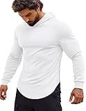 COOFANDY Men's Gym Workout Hoodie Long Sleeve Athletic Fit Hooded Sweatshirts Muscle Fit Active Pullover for Men, White, Small