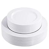 FLOWERCAT 60PCS White Plastic Plates - Heavy Duty White Disposable Plates for Christmas/Thanksgiving Party/Wedding -serve for 30 guests Include 30PCS 10.25" & 30PCS 7.5" Plates for Party
