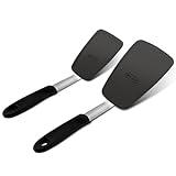 Unicook 2 Pack Flexible Silicone Spatula, Turner, 600F Heat Resistant, Ideal for Flipping Eggs, Burgers, Crepes and More, Black