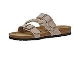 CUSHIONAIRE Women's Cork Footbed Sandal - Comfortable, Adjustable Straps, Arch Support, Wide Widths Available, Boho Chic Summer Slides, Stone 9