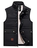 Flygo Men's Winter Warm Outdoor Padded Puffer Vest Thick Fleece Lined Sleeveless Jacket (Black L)