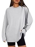 Trendy Queen Womens Oversized Pullover Long Sleeve Shirts Casual Fall Fashion 2024 Winter Clothes Grey XL