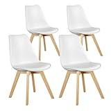 Sweetcrispy Dining Chairs Set of 4, Kitchen Room PU Leather Mid Century Modern Chairs, Upholstered Dining Desk Chairs with Wood Legs for Home Office, White