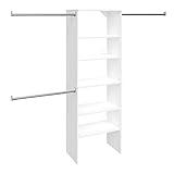 ClosetMaid SuiteSymphony Wood Closet Organizer Starter Kit Tower and 3 Hang Rods, Shelves, Adjustable, Fits Spaces 5 – 10 ft. Wide, Pure White, 25"