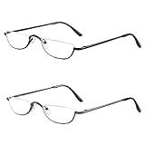 KoKoBin Half Reading Glasses - 2 Pairs Half Rim Metal Frame Glasses Spring Hinge Readers for Men and Women, Black+Gunmetal 2.50