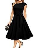 DRESSTELLS Cocktail Dress, Black Funeral Dresses for Women, Formal Wedding Guest Vintage Holiday Party Prom Midi Evening Dress Black XL