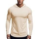 Muscle Killer Men's Workout Long Sleeve Hooded Fishing Shirts Dry Fit Hoodie Active Running Apricot