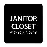 ADA CENTRAL SIGNS - 6" X6" Janitor Closet Sign - ADA Compliant Tactile Graphics Grade 2 Braille Text Acrylic Wall Signs - Janitorial, Custodian, Sanitation, Maintenance, Cleaning Supplies Door Sign