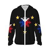 HGSIOA 3 Stars And Sun Filipino Philippines Flag Sun Protection Hoodies Woman Upf 50+ Polos Unisex Full Zip Hooded, Large