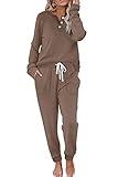 WIHOLL Lounge Sets for Women Fall Outfits 2 Piece Sweatsuits for Women Set Khaki M