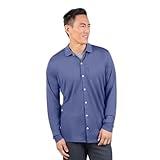 Men's Merino Wool Long Sleeve Button Up - Wicking Breathable Anti-Odor - Midnight Blue - L