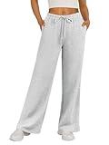 Trendy Queen Womens Wide Leg Sweatpants Baggy Drawstring Low Rise Lounge Pants 2025 Fall Joggers with Pockets Grey S
