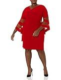 R&M Richards Women's Plus Size Sheer Allure Wrap Dress, Red, 20W