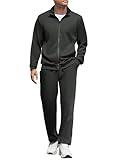 COOFANDY Men 2 Pieces Full Zip Tracksuits Casual Sports Gym Sweatsuit Zip Up Activewear Set With Jacket Dark Grey Medium