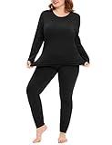 COOTRY Plus Size Thermal Underwear for Women Long Johns Fleece Lined Base Layer Top and Bottom Sets Set - Black 4XL