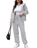 Sweatsuits Women Two Piece Outfits Fleece Lounge Sets Zip Up Hoodie Sets Matching Sets Women Clothing Casual Track Suits Fashion Jogger Sweat pant Sets Grey L