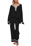 Pink Queen Womens 2 Piece Outfits Sweatsuit Long Sleeve Oversized Sweatshirt Sweatpants Tracksuit Casual Loungewear Black Stripe XL