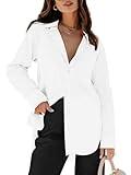 siliteelon Womens Button Down Shirts Dress Shirts Long Sleeve Blouses Wrinkle Free Solid Tunics Tops with Pockets - White L