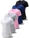 5 Pack: Women's Dry Fit Short Sleeve T Shirts, Athletic Workout Tee Tops for Gym Yoga Running (Set 9, Large)